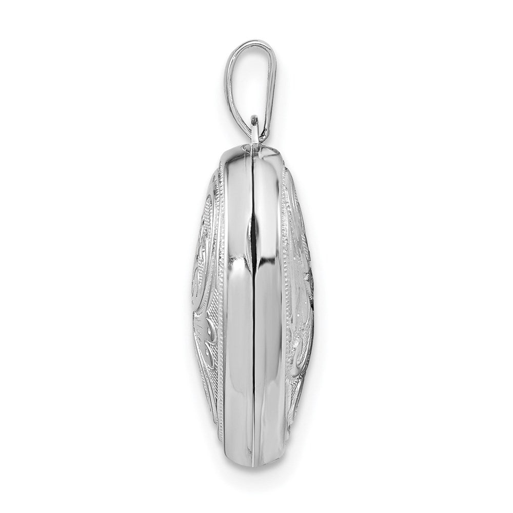 Sterling Silver Rhodium-plated Scrolled Reversible Heart Locket QLS48