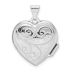 Sterling Silver Rhodium-plated Scrolled Reversible Heart Locket QLS48