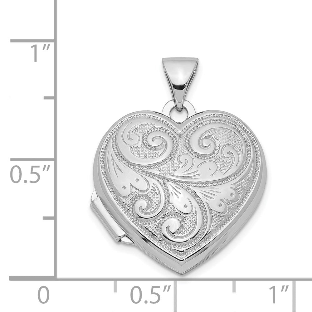 Sterling Silver Rhodium-plated Scrolled Reversible Heart Locket QLS48