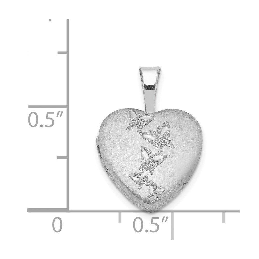 Sterling Silver Rhodium-plated Butterflies 12mm Heart Locket QLS480