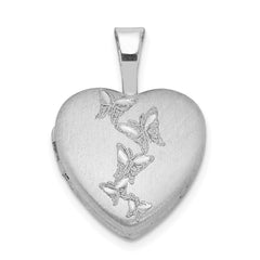 Sterling Silver Rhodium-plated Butterflies 12mm Heart Locket QLS480