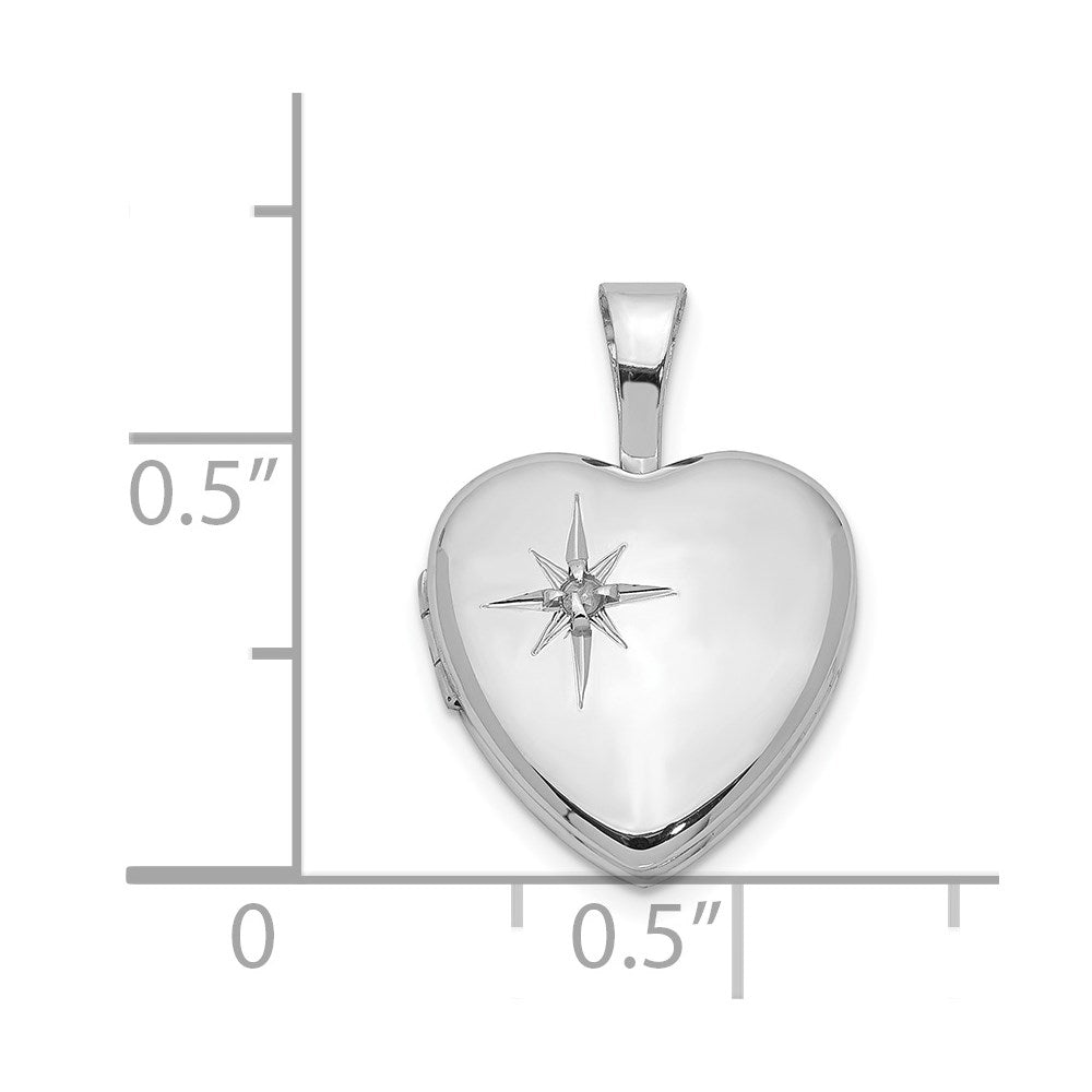 Sterling Silver Rhodium-plated Polished Diamond Star 12mm Heart Locket QLS483