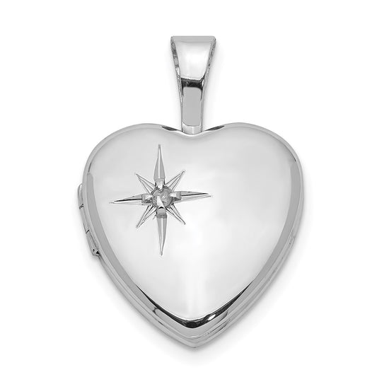 Sterling Silver Rhodium-plated Polished Diamond Star 12mm Heart Locket QLS483