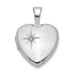 Sterling Silver Rhodium-plated Polished Diamond Star 12mm Heart Locket QLS483