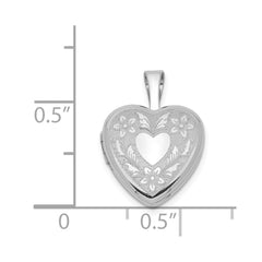 Sterling Silver Rhodium-plated Floral Heart Wings 12mm Heart Locket QLS488