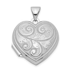 Sterling Silver Rhodium-plated Scrolled Reversible Heart Locket QLS48