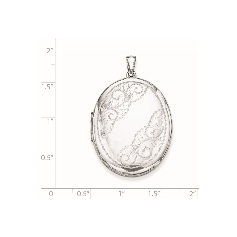 Sterling Silver Rhodium-plated W/ Side Swirls 34mm Oval Locket QLS583