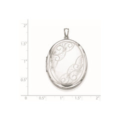 Sterling Silver Rhodium-plated W/ Side Swirls 34mm Oval Locket QLS583