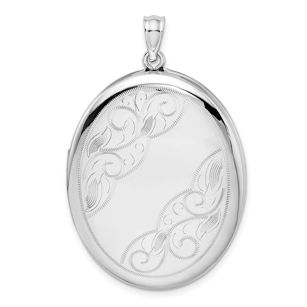 Sterling Silver Rhodium-plated W/ Side Swirls 34mm Oval Locket QLS583
