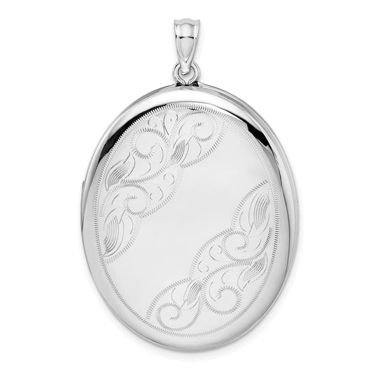 Sterling Silver Rhodium-plated W/ Side Swirls 34mm Oval Locket QLS583