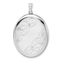 Sterling Silver Rhodium-plated W/ Side Swirls 34mm Oval Locket QLS583