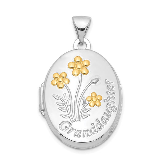 Sterling Silver Rhod-plated & Gold-plated Floral Granddaughter Oval Locket QLS596