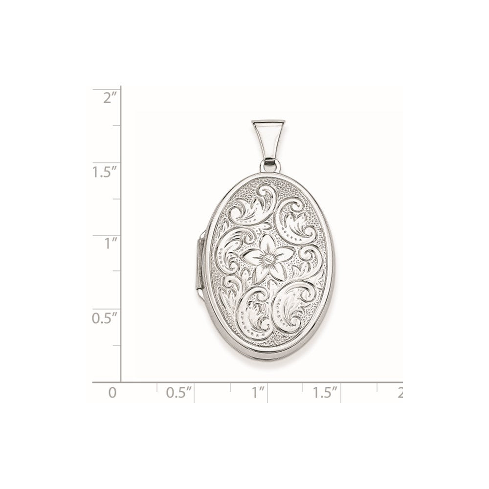 Sterling Silver Rhodium-plated Reversible Floral Swirl Oval Locket QLS6