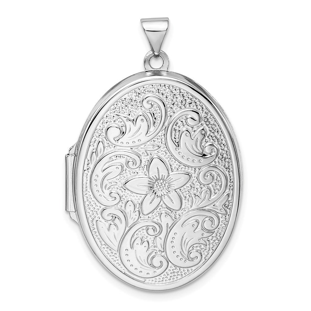 Sterling Silver Rhodium-plated Reversible Floral Swirl Oval Locket QLS6