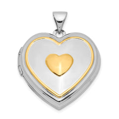 Sterling Silver Rhodium & Gold-plated w/ Key Charm Inside 21mm Heart Locket QLS603
