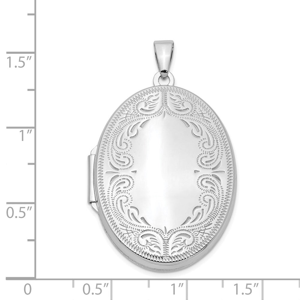 Sterling Silver Rhodium-plated 31mm Oval Scroll Locket QLS607