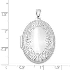 Sterling Silver Rhodium-plated 31mm Oval Scroll Locket QLS607