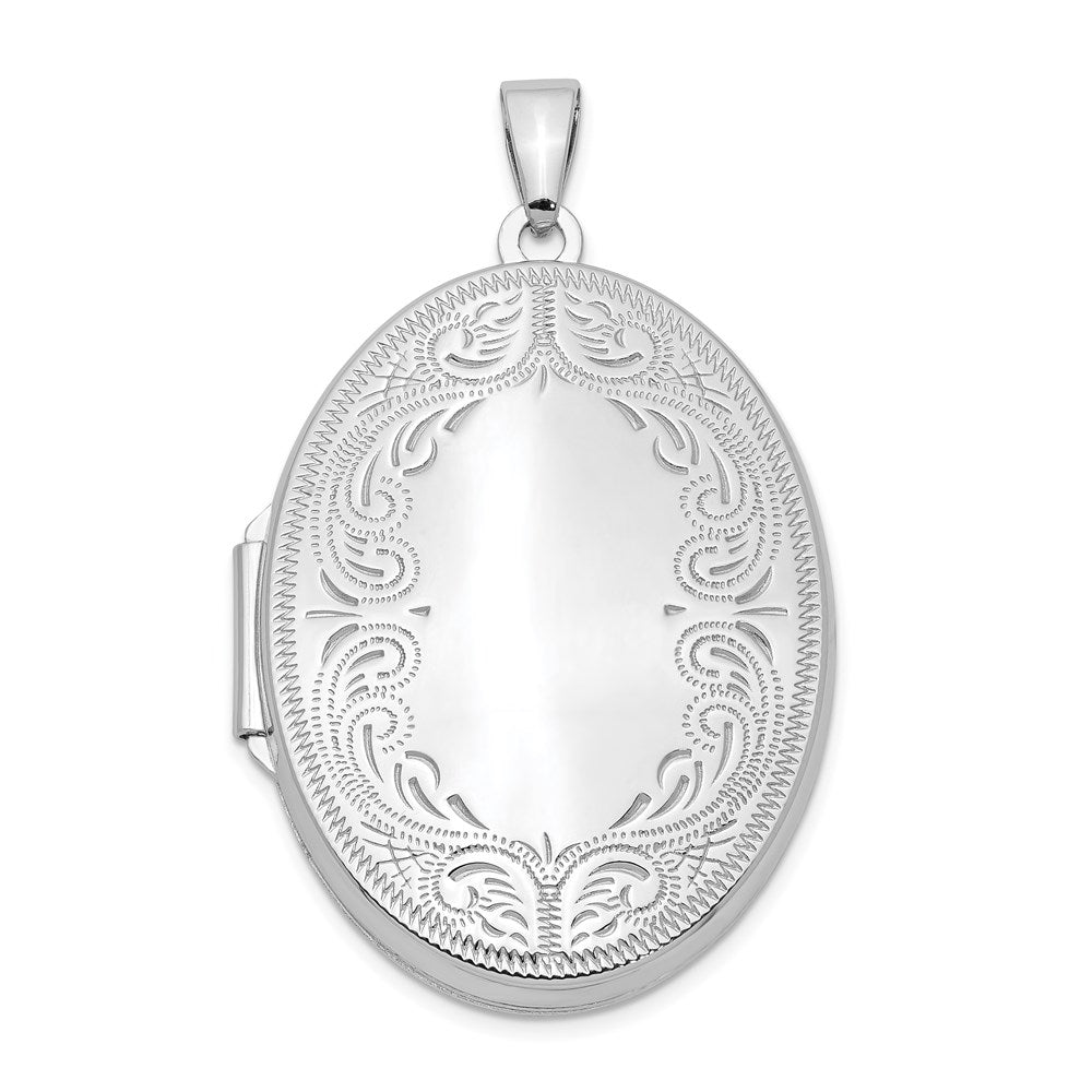 Sterling Silver Rhodium-plated 31mm Oval Scroll Locket QLS607