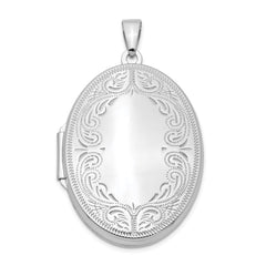 Sterling Silver Rhodium-plated 31mm Oval Scroll Locket QLS607