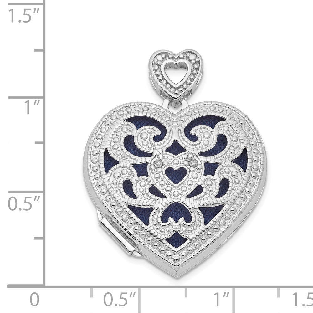 Sterling Silver Rhodium-plated 24mm w/ Diamond Vintage Heart Locket QLS610