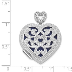 Sterling Silver Rhodium-plated 24mm w/ Diamond Vintage Heart Locket QLS610