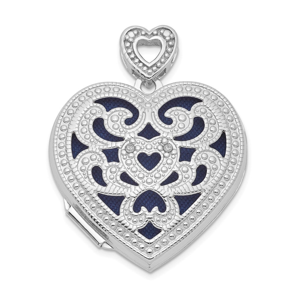 Sterling Silver Rhodium-plated 24mm w/ Diamond Vintage Heart Locket QLS610