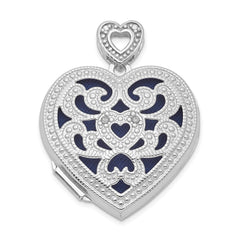 Sterling Silver Rhodium-plated 24mm w/ Diamond Vintage Heart Locket QLS610