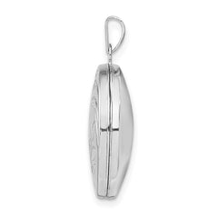 Sterling Silver Rhodium-plated 20mm Round Leaf Floral Locket QLS613