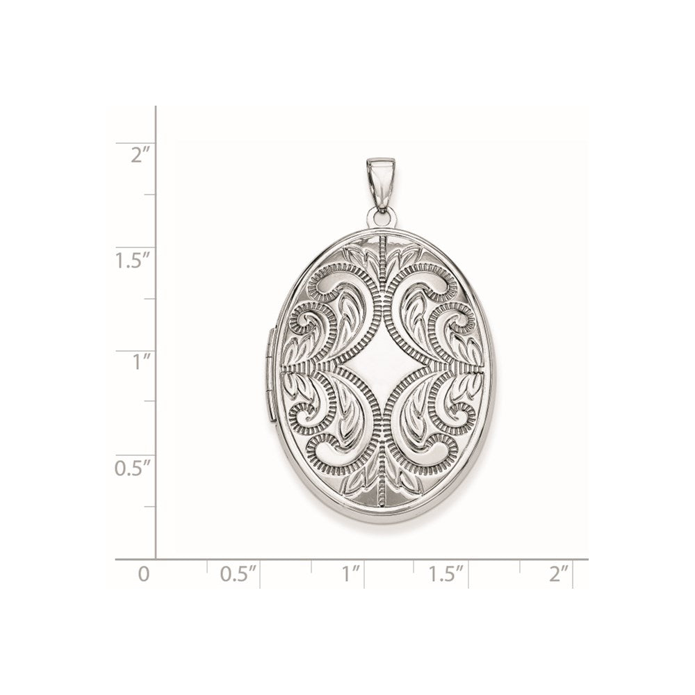 Sterling Silver Rhodium-plated Oval Scroll Locket QLS616