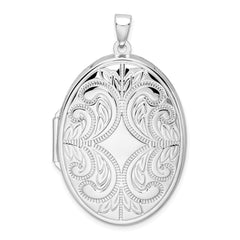Sterling Silver Rhodium-plated Oval Scroll Locket QLS616