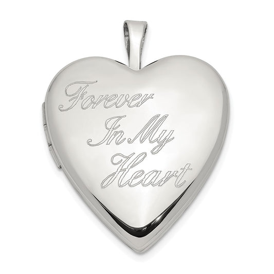 Sterling Silver Rhod-pltd 20mm FOREVER IN MY HEART Heart Locket QLS805