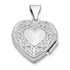Sterling Silver Rhod-plated Scroll Border Reversible 15mm Heart Locket QLS808