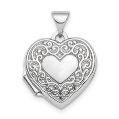 Sterling Silver Rhod-plated Scroll Border Reversible 15mm Heart Locket QLS808