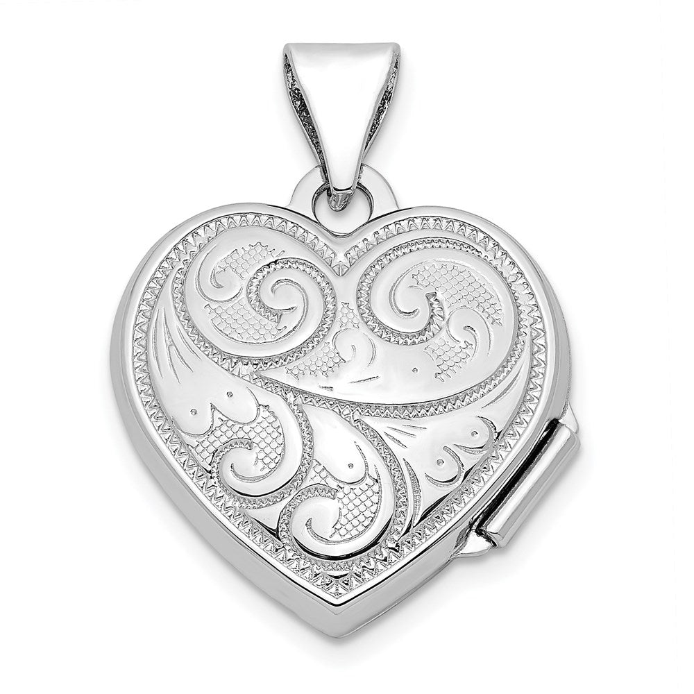 Sterling Silver Rhodium-plated Polished 15mm Heart Patterned Locket QLS809