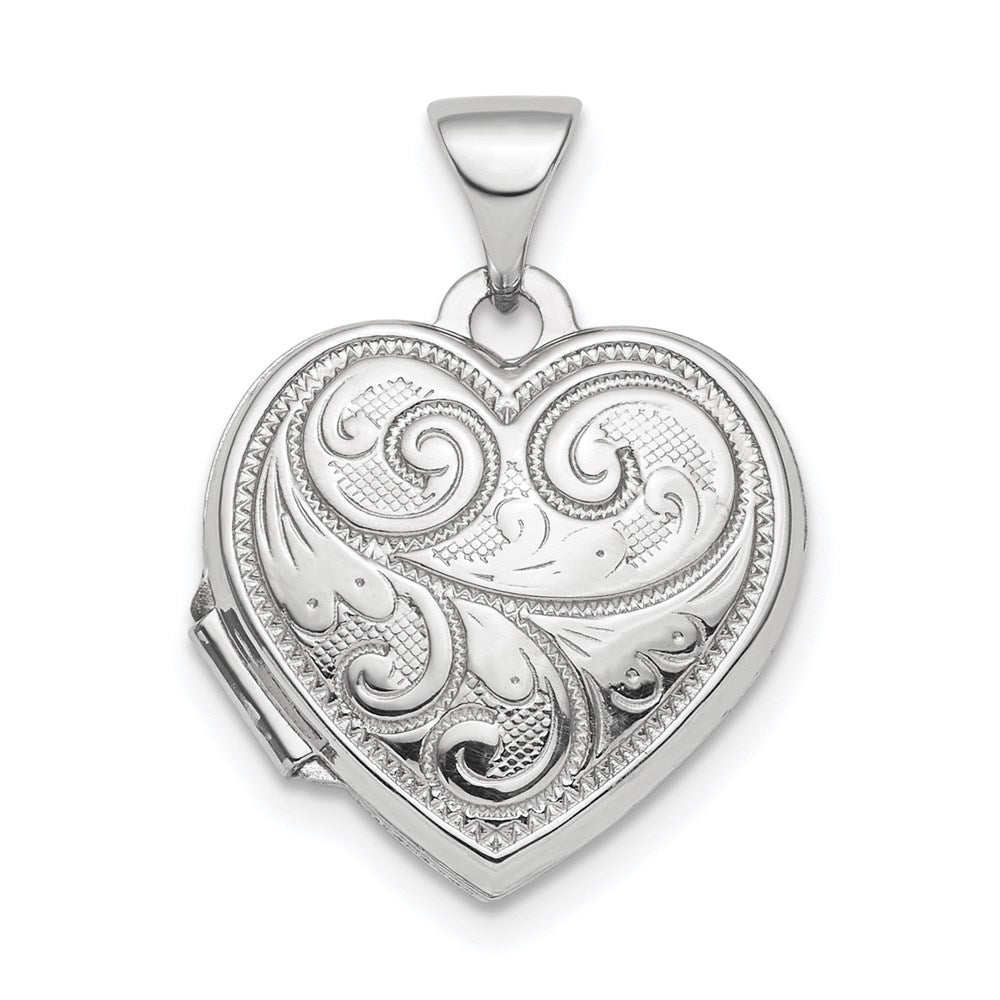 Sterling Silver Rhodium-plated Polished 15mm Heart Patterned Locket QLS809