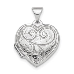 Sterling Silver Rhodium-plated Polished 15mm Heart Patterned Locket QLS809