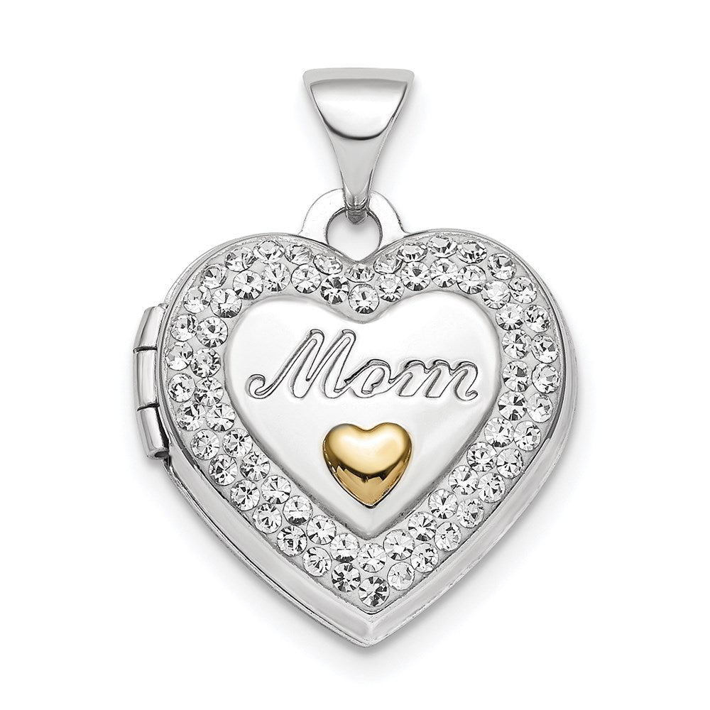 Sterling Silver Rhodium-plated Gold-tone Preciosa Crystal Mom Heart Locket QLS812