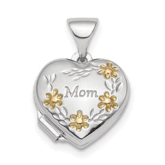 Sterling Silver Rhodium-plated & Gold-tone Floral Mom Heart Locket QLS817