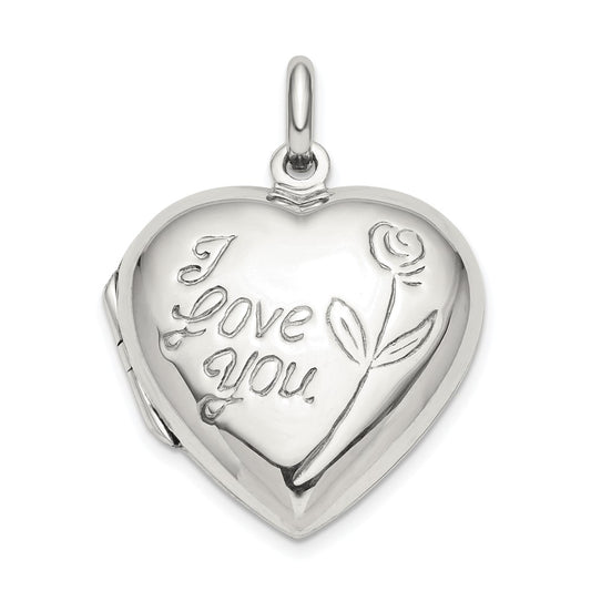 Sterling Silver I Love You Rose Heart Locket QLS819
