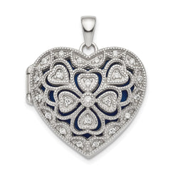 Sterling Silver Rhodium-plated Fancy CZ Heart Locket QLS822