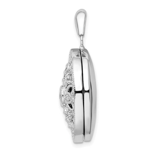 Sterling Silver Rhodium-plated Fancy CZ Oval Locket QLS836