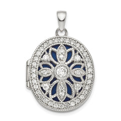 Sterling Silver Rhodium-plated Fancy CZ Oval Locket QLS836