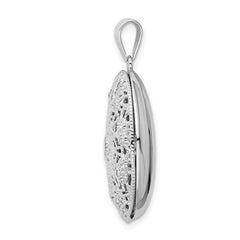Sterling Silver Rhodium-plated CZ Filigree Top Polished Back Oval Locket QLS838