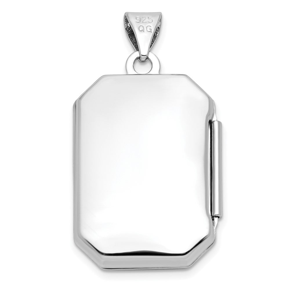 Sterling Silver Rhodium-plated Polished Fancy Scroll 21mm Octagonal Locket QLS842