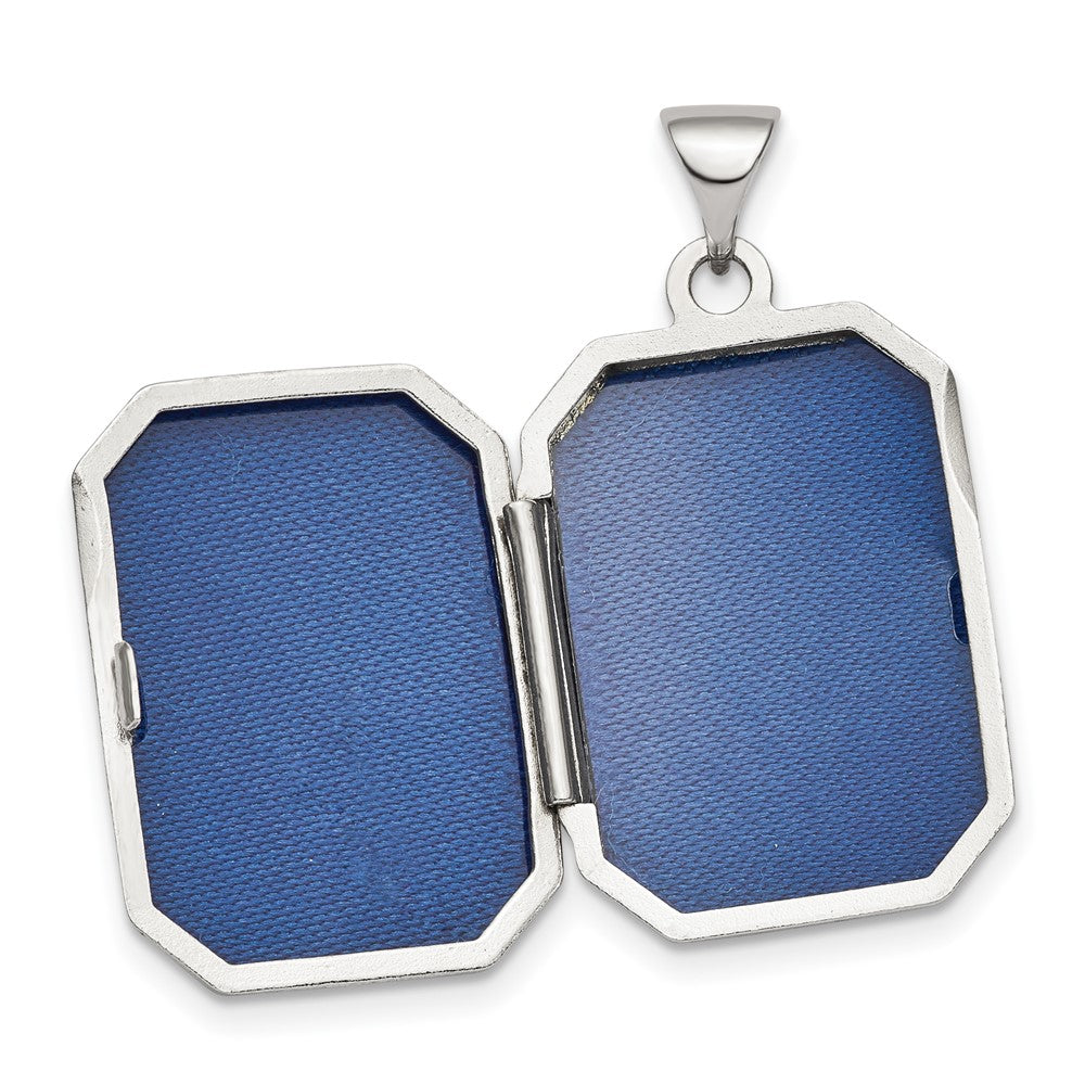 Sterling Silver Rhodium-plated Polished Fancy Scroll 21mm Octagonal Locket QLS842