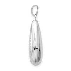 Sterling Silver Rhodium-plated Polished Diamond 21mm Teardrop Locket QLS843