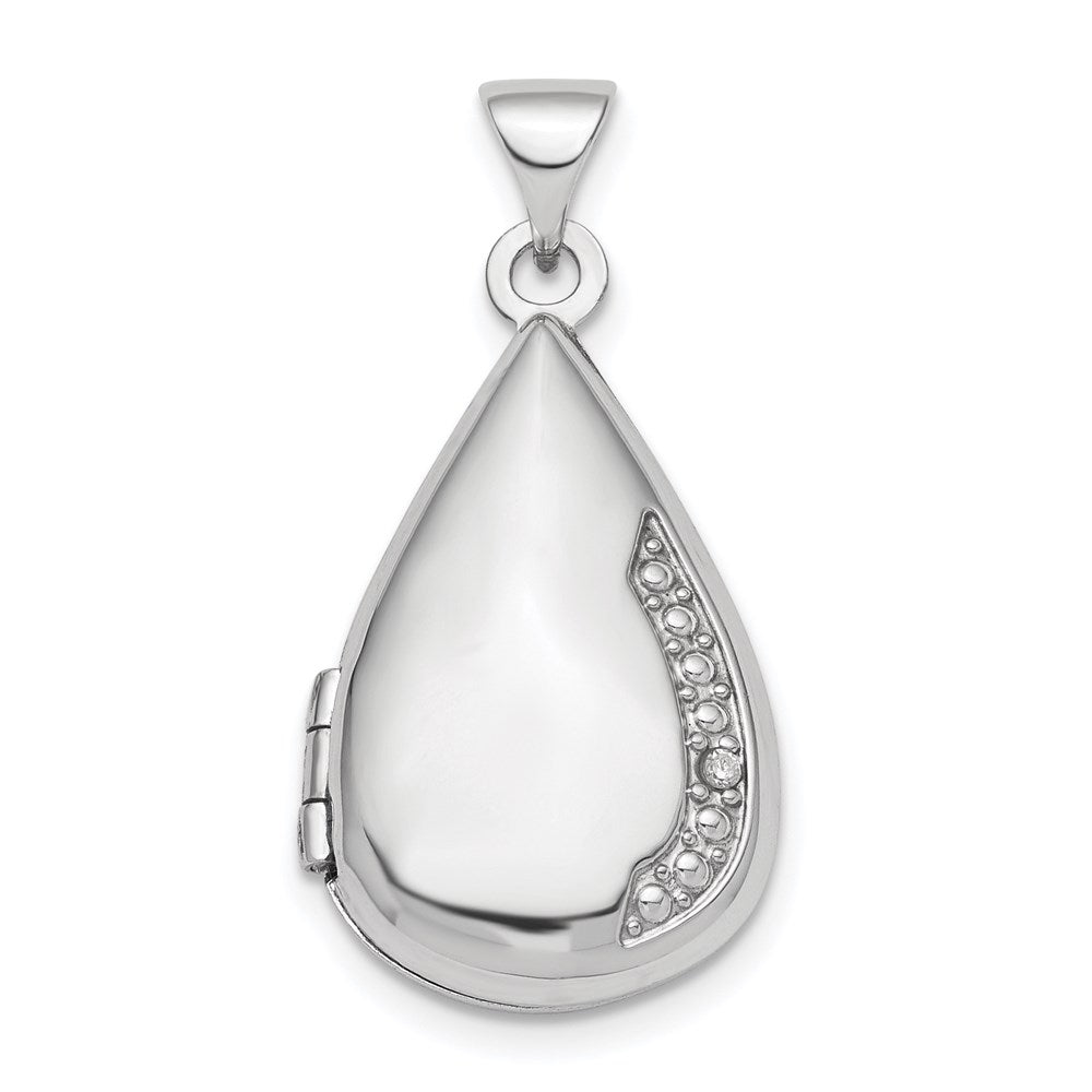 Sterling Silver Rhodium-plated Polished Diamond 21mm Teardrop Locket QLS843