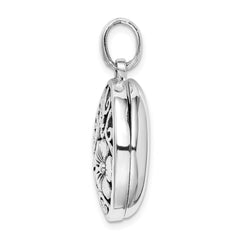 Sterling Silver Antiqued Filigree Floral Top 21mm Locket Pendant QLS848