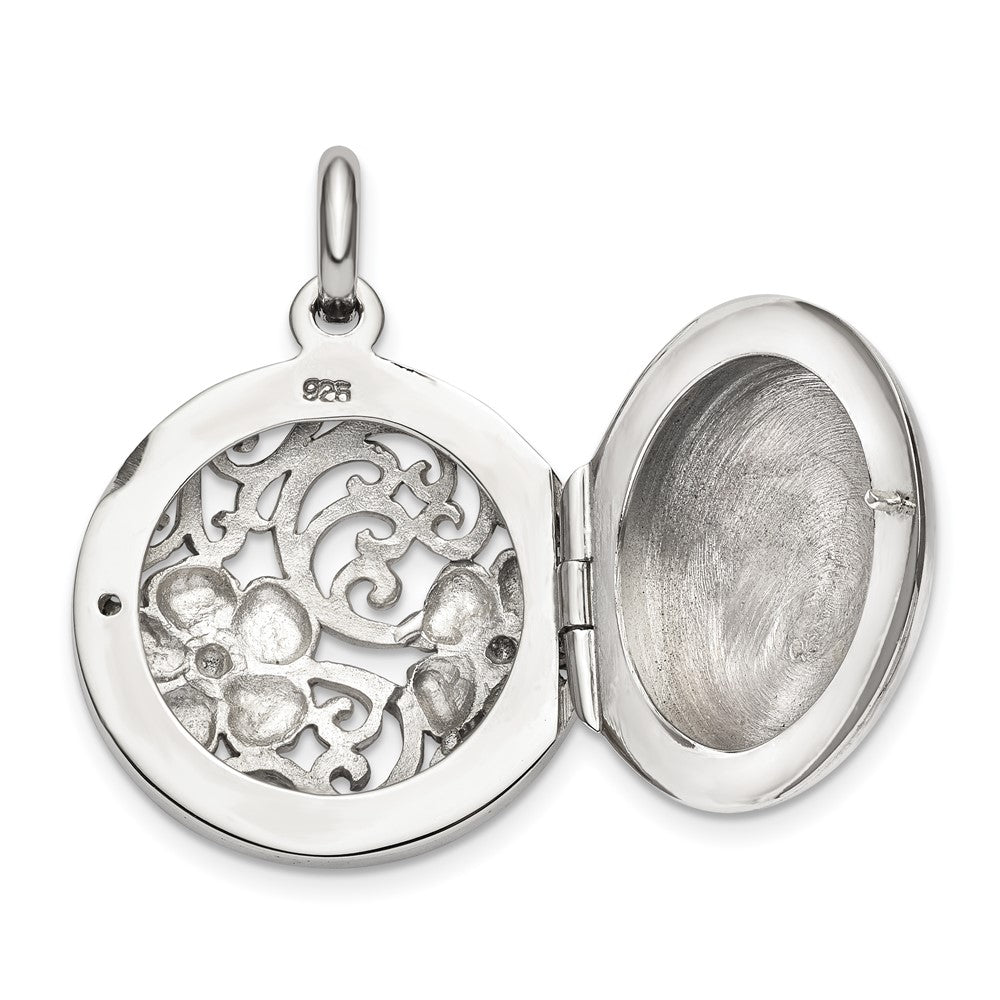 Sterling Silver Antiqued Filigree Floral Top 21mm Locket Pendant QLS848