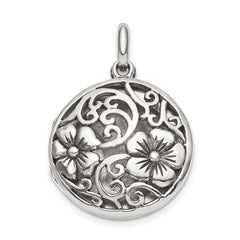 Sterling Silver Antiqued Filigree Floral Top 21mm Locket Pendant QLS848